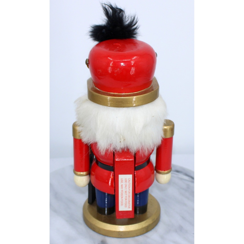 Wooden Nutcracker Soldier Red Jacket Gold Trim Black Rifle Christmas Decor - Picture 4 of 6